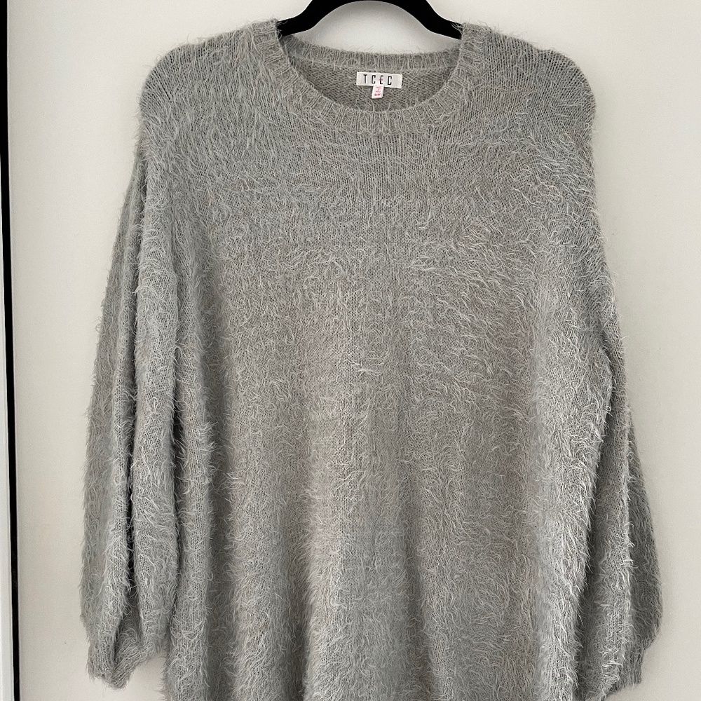 Fuzzy Grey Sweater Dress Long Sleeve